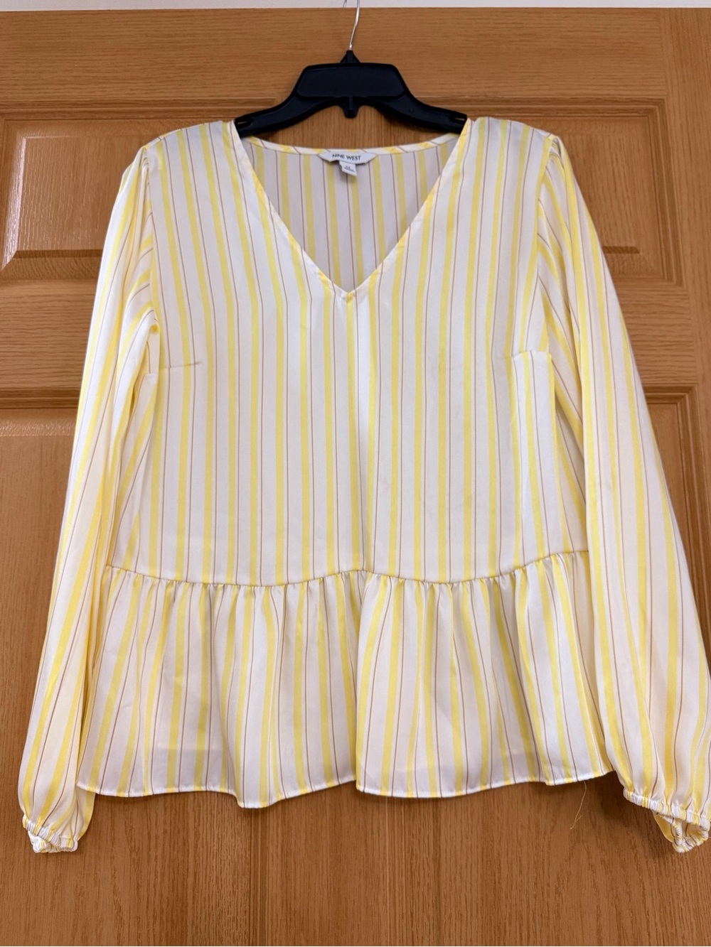 Nine West Yellow Striped Peplum Blouse